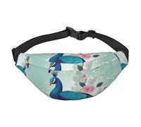 Bellissimo marsupio con pavone e fiori per uomo e donna, alla moda, borsa a tracolla con cinturino regolabile, impermeabile, per viaggi, escursionismo, sport, nero, Nero , Taglia unica
