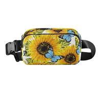Bellissimo marsupio da donna con farfalla blu girasole per donna marsupio impermeabile animale marsupio da donna, bella farfalla blu girasole, 20,3 x 13,5 x 5,8 cm, divertente, carino, bello, Bella