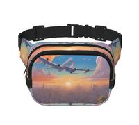 Bellissimo marsupio quadrato a doppio strato con aeroplano, unisex, per corsa, viaggi, escursionismo, fitness, nero, taglia unica, Nero, One Size