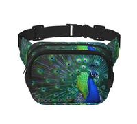 Bellissimo marsupio quadrato a doppio strato con pavone, unisex, per corsa, viaggi, escursionismo, fitness, nero, taglia unica, Nero, One Size