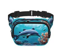 Bellissimo mondo subacqueo delfini stampa corallo quadrato doppio strato borsa marsupio trendy pack borsa da viaggio con bel regolabile, nero, Taglia unica