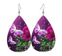 Bellissimo orecchino in pelle viola farfalla floreale per le donne orecchini in pelle trafitto a goccia set di gioielli di compleanno regali di Natale per le donne