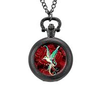 Bellissimo orologio da tasca vintage con colibrì con rosa, in lega, con ciondolo, collana regalo per uomo e donna, Stile nero, misura unica