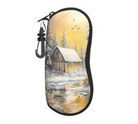 Bellissimo paesaggio innevato con il vecchio fienile portatile occhiali da sole caso luce occhiali da sole borsa per occhiali da sole caso