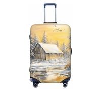 Bellissimo paesaggio innevato con vecchio fienile elastico da viaggio coperture antipolvere antigraffio valigia Protector Fit 22-24 pollici