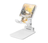 Bellissimo paesaggio innevato con vecchio fienile supporto pieghevole per telefono cellulare ad angolo regolabile altezza desktop portatile culla per cellulare compatibile con tutti gli smartphone