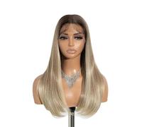 Bellissimo Parrucca anteriore in pizzo Parrucche dritte for capelli da bambino Bob Sintetiche 22 pollici con radice scura biondo platino