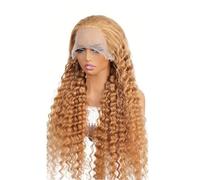 Bellissimo Parrucca anteriore riccia in pizzo trasparente HD con onde profonde, capelli umani biondo miele, parrucche prepizzicate, densità 200(18inches)