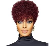 Bellissimo Parrucca corta rosso vino for donna, piccolo rotolo soffice naturale, personalità retrò, stile da indossare ogni giorno