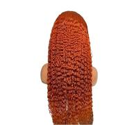 Bellissimo Parrucca for capelli umani con parte anteriore in pizzo trasparente, densità 220, riccia 13x6, onda d'acqua color zenzero(20inches)