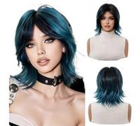 Bellissimo Parrucca nera a vita alta, capelli corti, frangia di otto personaggi, stile neutro, vera copertura completa della testa, abbigliamento quotidiano(C)