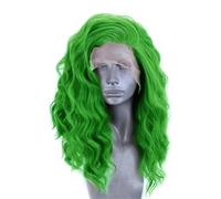 Bellissimo Parrucca sintetica medio lunga Onda verde acqua Indossare quotidianamente Parrucche frontali in pizzo Cosplay con attaccatura dei capelli(20inches)
