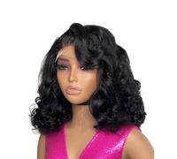 Bellissimo Parrucche Bob con onda del corpo senza colla Parrucche Bob corte con onda naturale for capelli umani frontali in pizzo 13x4 HD(12inches)