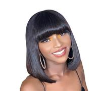 Bellissimo Parrucche Bob diritte setose da 8-16 pollici con frangia Parrucca corta piena fatta a macchina for capelli umani Densità 220%(16inches)