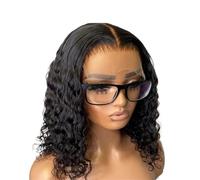 Bellissimo Parrucche frontali in pizzo senza colla con onde profonde for donne Parrucca senza colla 13x4 Capelli umani ricci densità 250(14inches)