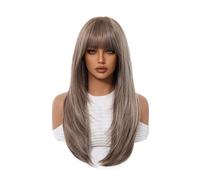 Bellissimo Parrucche sintetiche lunghe dritte color tortora con frangia Cosplay utilizzano fibra resistente al calore