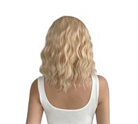 Bellissimo Parrucche sintetiche ricci corti biondo platino Capelli a onda corta Parrucca con linea sottile naturale della parte centrale
