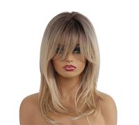 Bellissimo Parrucche sintetiche sfumate marrone Ombre corte dritte a strati resistenti al calore Cosplay Uso quotidiano con frangia