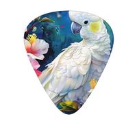 Bellissimo plettro per chitarra con stampa di fiori raffigurante un cacatua, 12 pezzi, in una scatola. Il plettro rende il suono limpido, per ukulele e basso elettrico (0,46 x 0,71 x 0,96 mm).