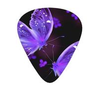 Bellissimo plettro per chitarra stampato a farfalla viola, 12 pezzi in una scatola, che rende il suono chiaro per ukulele, chitarra acustica elettrica e basso (0,46 0,71 0,96 mm)