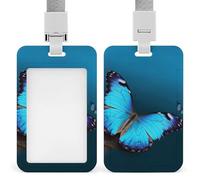 Bellissimo porta badge a forma di farfalla blu con fessura push-pull e cordino, porta badge verticale in plastica impermeabile, portadocumenti da viaggio portatile, protezione per carte staccabile