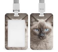 Bellissimo porta badge con gatto siamese, con cordino staccabile, design impermeabile, per ufficio, posto di lavoro