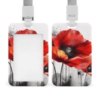 Bellissimo porta badge con inchiostro a forma di fiore di papavero, con fessura push-pull e cordino, porta badge verticale in plastica impermeabile, portadocumenti da viaggio portatile, protezione per