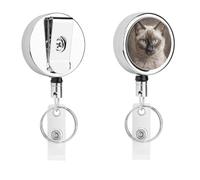 Bellissimo porta badge identificativo con gatto siamese, bobina retrattile per infermiera, portachiavi in metallo resistente, clip con corda di nylon da 68,1 cm, targhette divertenti per insegnanti