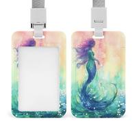 Bellissimo porta badge trasparente a forma di coda di sirena con cordino staccabile, custodia verticale in plastica rigida per proteggere carte d'identità e carte di credito per ufficio fabbrica