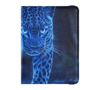 Bellissimo porta passaporto e carta di vaccino in pelle leopardata blu combo organizer per documenti di viaggio protezione badge ID vaccino porta carte portafoglio ultra sottile, bellissimo leopardo