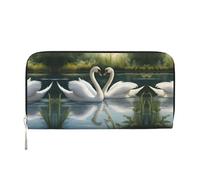 Bellissimo portafoglio da donna con stampa di cigni bianchi sul lago, alla moda, adatto ai viaggi, 7,9 x 3,22,9 cm, casual, pochette regalo per le signore, nero, Taglia unica, Arte