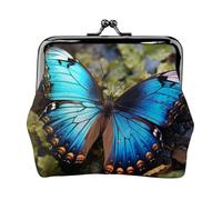 Bellissimo portamonete blu con stampa a farfalla per le donne compatto con chiusura a bacio portamonete con cerniera viaggio shopping regalo