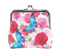Bellissimo portamonete con girasoli e serratura a bacio, portamonete da donna, 11,4 x 10,4 cm, Rose e Farfalle, Taglia unica, Rose e Farfalle