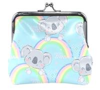 Bellissimo portamonete in pelle blu koala arcobaleno da donna con fibbia di blocco, adorabile koala arcobaleno blu, classico, Adorabile Koala Arcobaleno Blu, Classico