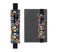 Bellissimo portapenne regolabile in pelle con fiori colorati, per quaderni, calendari, tablet, con fascia elastica, segnalibro e portapenne
