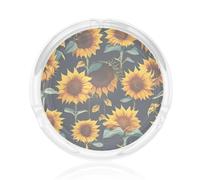 Bellissimo posacenere rotondo in vetro con stampa di girasoli per fumatori interni ed esterni, casa, ufficio, patio, facile da pulire