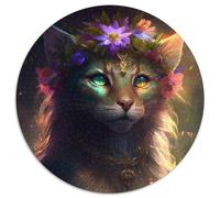 Bellissimo puzzle a forma di gatto da 1000 pezzi, rotondo, per adulti, design intricato per adolescenti, decorazioni fai da te e divertimento che stimola la mente, 67,5x67,5 cm.