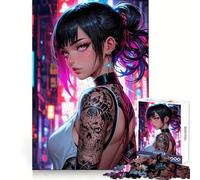Bellissimo puzzle da 1000 pezzi con ragazza al neon in posa, ideale per adulti, per stimolare la memoria, alleviare lo stress, divertente e con incastri precisi Un'ottima idea regalo (38x26cm)