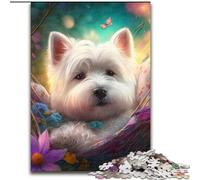 Bellissimo puzzle da 1000 pezzi raffigurante un West Highland Terrier, in cartone, per adulti, stimolante rompicapo fai da te per adolescenti, dimensioni: 38x26cm.