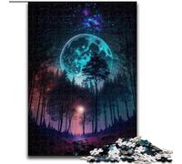 Bellissimo puzzle per adulti con luna piena e foresta da 1000 pezzi, giochi educativi fai da te con poster abbinato e foglio di quiz per età 14+ (26x38cm)