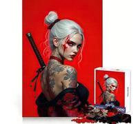 Bellissimo puzzle raffigurante una donna samurai con la spada,1000 pezzi,ideale per ragazzi,stimola la logica,crea un'atmosfera rilassante e crea un'atmosfera unica,perfetta per le vacanze (38x26cm)