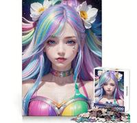 Bellissimo puzzle "Ragazza Arcobaleno" per adulti, 1000 pezzi, esercizio di ragionamento, svago rilassante, ad incastro, regalo stagionale (50x75cm)