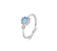 Bellissimo regalo per le donne, anelli impilabili da donna con design a fiore cavo con topazio rotondo da 0,75 ct e moissanite oro bianco platino taglia Q 1/2