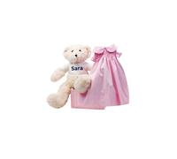 Bellissimo regalo per una bambina che include un classico vestito di maglia rosa con smock fatto a mano e un orsacchiotto personalizzato con il suo nome (taglia 6 mesi | 1 anno) |