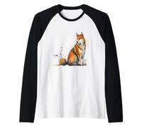Bellissimo Ritratto ad Acquerello Shiba Inu Maglia con Maniche Raglan