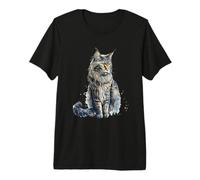 Bellissimo Ritratto di Gatto Maine Coon Acquerello Maglietta Premium