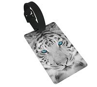 Bellissimo ritratto di tigre siberiana selvaggia sulla neve con occhio azzurro 2 pezzi etichette per bagagli, anello per etichetta identificativa per la privacy e scheda di indirizzo per valigia da