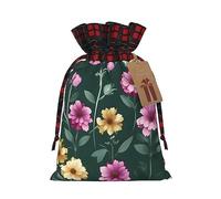 Bellissimo sacchetto di iuta con coulisse a fiori viola con tessuto scozzese e etichetta in carta kraft, borsa leggera e resistente