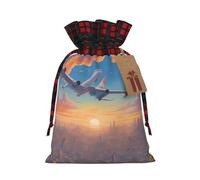 Bellissimo sacchetto in iuta con coulisse in tessuto scozzese e etichetta in carta kraft, borsa leggera e resistente