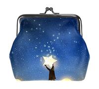 bellissimo scenario che mostra il giovane ragazzo in piedi tra i pianeti luminosi e che tiene la stella nel cielo notturno pittura in stile arte digitale Portamonete Vintage Pouch Buckle Clutch Bag Ki